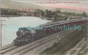 Oneonta NY - TREN EXPRESO D&H EN EL LAGO ELÉCTRICO - Postal - Imagen 1 de 2