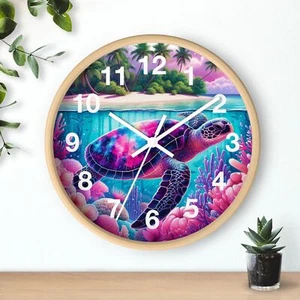Barrera de Coral Tortuga Marina Arte Reloj de Pared Decoración del Hogar Arte Oceánico Marco de Madera 3D - Imagen 1 de 19