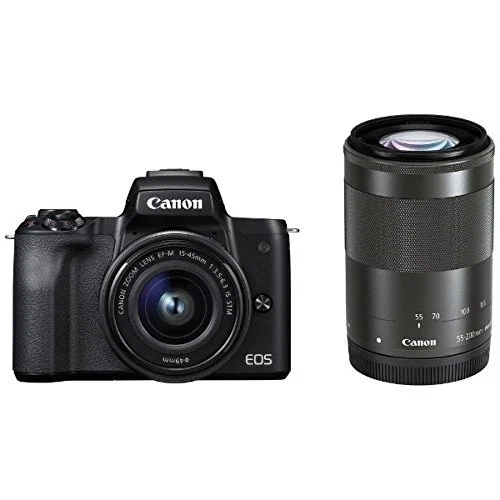Canon EOS Kiss M Digital Camera Black Double Zoom Kit EMS w/ Tracking NEW - Image 1 of 2
