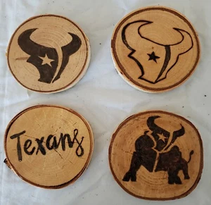 PYROGRAPHY, WOOD BURNING SET OF 4, TEXAS SPORT THEME COASTERS, 3 TO CHOOSE FROM - Picture 1 of 3