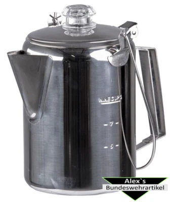 MILTEC Kaffeekanne m. Perkolator Edelstahl Kanne 9 Tassen Camping Outdoor Wasserkocher