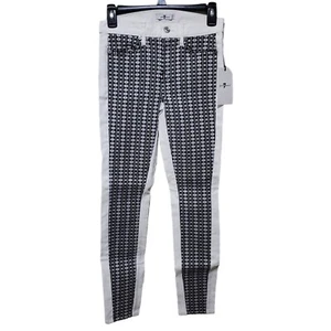 Neu mit Etikett 7 For All Mankind Jacquard-Skinny-Jeans weiß gestreift Geo Größe 25 - Bild 1 von 10