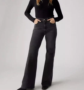 LEVI'S ribcage bell jeans in faded black size 26 Womens High Rise Denim - Picture 1 of 6