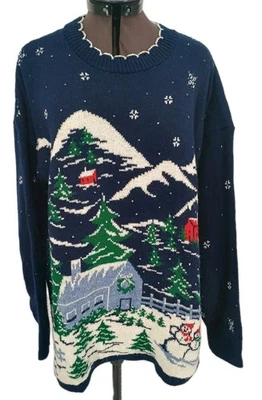 Vintage Nutcracker House Snow Scene Snowman Women's Size M - Image 1 of 4