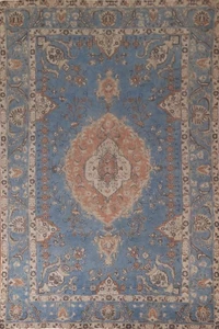 Blauer traditioneller Vorleger 7x11 handgeknüpft Wolle übergefärbt Vintage Carpet - Bild 1 von 19
