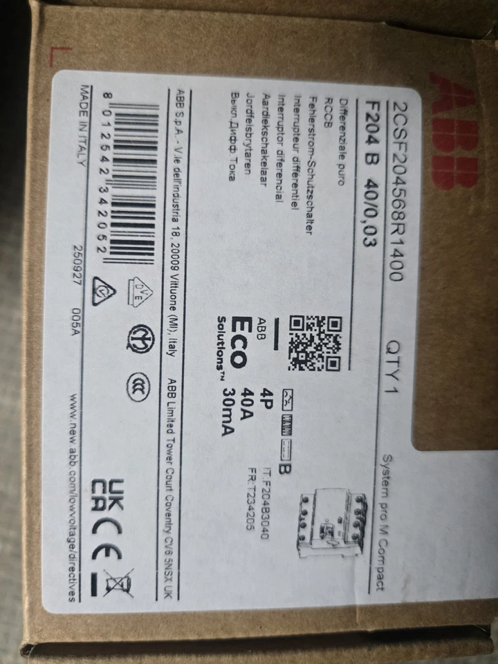 Fi Schutzschalter ABB F204 B-40/0.03 40A Fehlerstrom-Schutzschalter - Bild 1 von 1