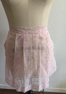 Vintage Half Apron Sheer Pink Floral One Pocket Tie 15.5 Waist 18” H Pleats - Picture 1 of 5
