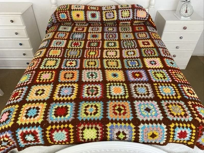 Colcha manta cuadrada acrílica crochet colorida hecha a mano 270x190 cm Foto 1 de 4