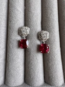 2ct Each Lab Created Ruby Rose Earrings 18k Plated S925 Mohs Hardness 9 - Picture 1 of 2