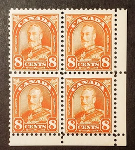 Stamps Canada Mint: #172  8c red orange Geo. V Arch LR corner blk. of 4  F MNH - Picture 1 of 2
