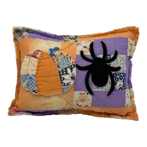 NUEVO Cojín Araña y Calabaza Hecho a Mano Colcha de Chenilla Edredón Vintage Halloween - Imagen 1 de 8