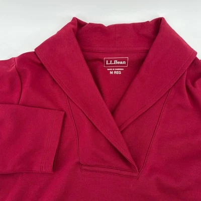 LL Bean Mujer Chal Cuello Top Manga Larga Tejida Camisa Mediana Roja Borgoña Foto 1 de 4