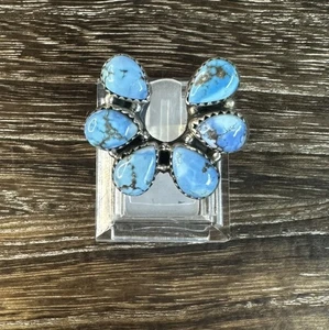 Native Southwest Style Sterling Silver Golden Hills Turquoise Naja Ring 7.75 Adj - Picture 1 of 9