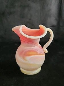 KANAWHA Art Glass Orange Sunset Swirl,  Satin  SLAG GLASS Pitcher, 10 oz. Vtg. - Picture 1 of 7