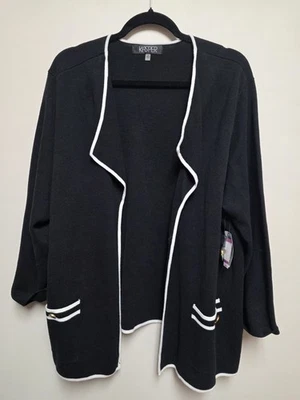 Kasper Women Long Sleeve Cardigan Sweater 2XL NWT Blk/Wht Trim  - Image 1 of 4