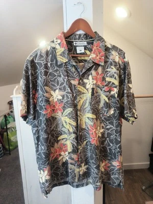 Camisa hawaiana grande Columbia para hombre marrón naranja amarillo  Foto 1 de 4