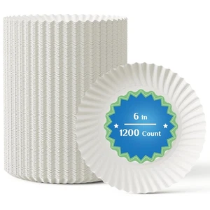1200 Count 6 Inch Paper Plates, White Uncoated Disposable Dessert Plates for ... - Picture 1 of 8