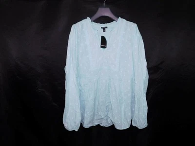 Camisa Tórrida Talla 2 2X Azul Canal Clip Punto Floral Ojales Volantes Cuello en V Larga Slv Foto 1 de 4