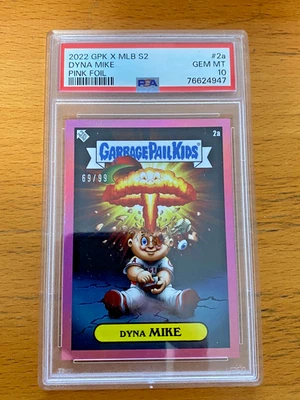 2022 Topps GPK X MLB Garbage Pail Kids Dyna Mike Trout PINK FOIL 69/99 PSA 10 - Image 1 of 3