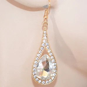 Orecchini donna oro dorati strass pietra cristallo trasparente pendenti UD61 - Foto 1 di 1