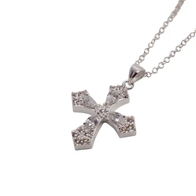 Kreuz Anhänger Glitzer Zirkonia Kristall-Steine Damen Schmuck Kette silber - Bild 1 von 4