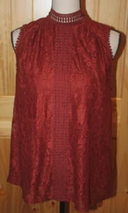 Cable & Gauge Women's Wine Lace Overlay High Neck Sleeveless Boho Top Size XL - Picture 1 of 3