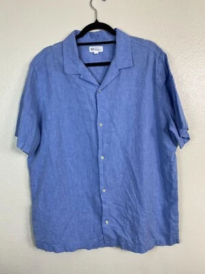 Camisa Gap Azul Lino Algodón Calce Estándar Manga Corta Abotonada Hombres Talla XL Foto 1 de 4