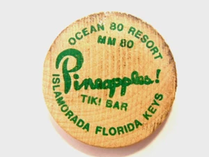 old, undated Pineapples Tiki Bar, Islamorada, FL Keys advertising wooden nickel - Picture 1 of 4