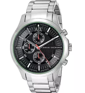 Armani Exchange AX2163 Mens Silver Tone SSteel Black Dial Chronograph Watch $200 - Picture 1 of 8