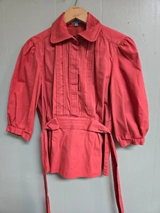 Antonio Melani Damen Shirt Größe M Burnt Orange Knopf und Bindeband Top - Bild 1 von 9