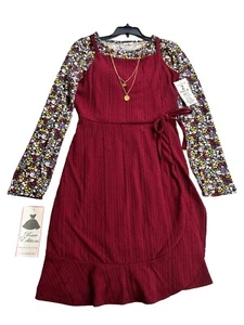 Rare Edition Big Girls Burgundy Knit Holiday Ruffle Trim Dress Size 16, NWT - Picture 1 of 9