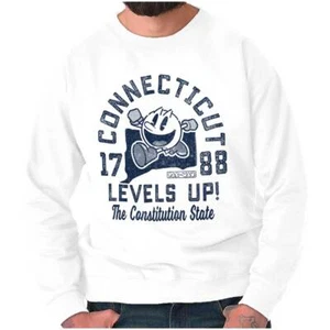 PACMAN Arcade Game Connecticut Levels Up Womens or Mens Crewneck Sweatshirt - Picture 1 of 7