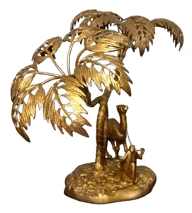 Vintage Messing Beduinen Figur & Kamel in Palme Wüstenszene Skulptur arabische Statue - Bild 1 von 5
