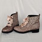 Dirty Laundry Size 8 Pink Glitter Ankle Boots Pink Ribbon Laces Retro 90's