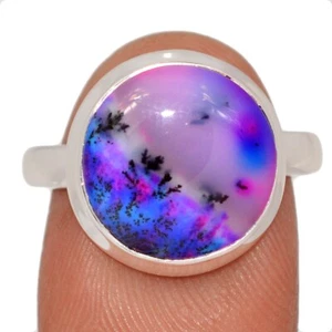 Behandelter lila dendritischer Opal 925 Sterling Silber Ring Schmuck Gr.9 CR69284 - Bild 1 von 1