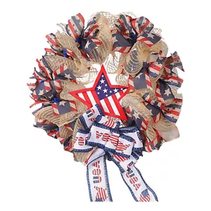 Wreath For Independence Day Door Decor Hanging patriotic U.S. Fourth Of July - Picture 1 of 4