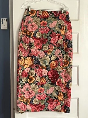 DE COLECCIÓN THE EAGLE'S EYE TALLA 14 MUJER LINO AUDAZ ESTAMPADO FLORAL ENVOLVENTE MAXI FALDA AÑOS 70 Foto 1 de 4