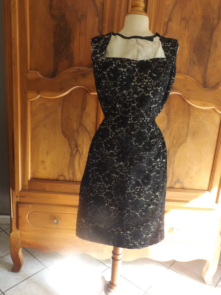 ensemble, robe + veste, dentelle noire, ancien - Photo 1/4