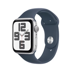 Apple Watch SE 2 44mm Silver Aluminum - Storm Blue Sport Band MREC3LL/A - Photo 1 sur 2