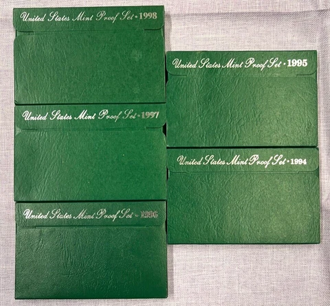1994, 95, 96, 97, 98 US Mint Proof Sets All Original Complete Run Box/Coa Cover