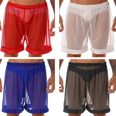 Mens Sheer Mesh Nightwear See-Through Boxer Shorts Beachwear Quick Dry Underwear - Image 1 of 2