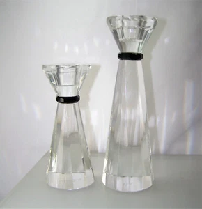 Bombay Company Crystal Candle Sticks Holders Pair Crystal & Black Modern Design - Picture 1 of 6