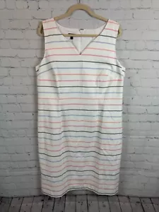 TALBOTS cotton white striped sleeveless bodycon sheath dress size 16 NWT - Picture 1 of 9
