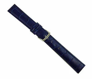 Uhrarmband Uhrband Schließe Leder-Band matt 12 mm blau Kroko Alligator Prägung - Picture 1 of 1