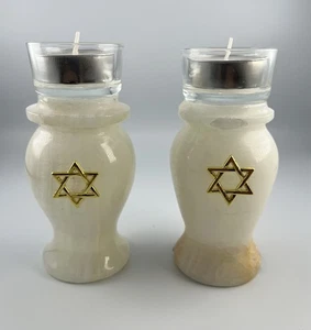 Alabaster Stone Tea Light Candle holders Star of David symbol Candles included - Picture 1 of 4