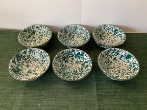 Lot of 6 Dark Green Enamelware Splatter 6’ inch Bowls - Picture 1 of 5