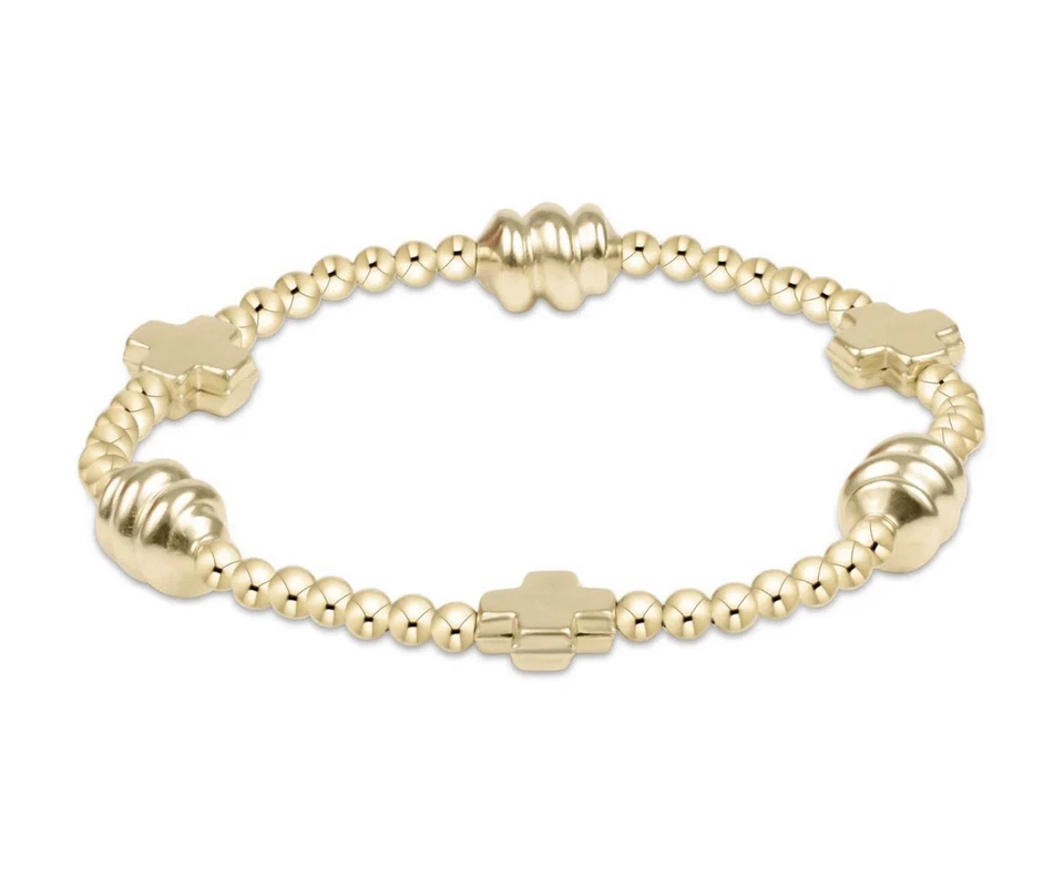 Enewton Gold Signature Cross GOLD ADMIRE 3mm bead Stretch Bracelet New - Image 1 of 1