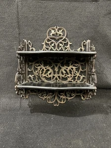 Mensola sospesa doppia vittoriana in ghisa e lacca - Foto 1 di 10