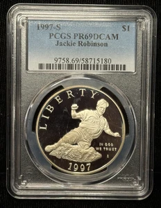 1997 S Jackie Robinson US Commemorative One Dollar S$1 PCGS PR 69 DCAM -180 - Picture 1 of 2