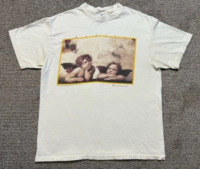 Vintage 1992 Hanes Raphael Angels Sistine Chapel Madonna Art T-Shirt Mens L USA - Image 1 of 4